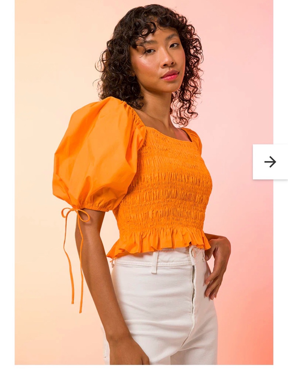 Line & Dot Orange Puff Sleeve Amber Smocked Top NWT